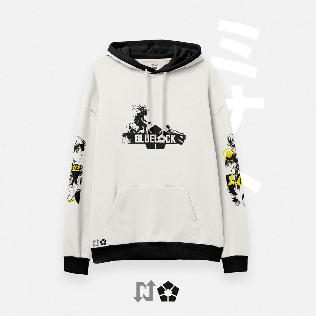 Sudadera blanca oversize inspirado en el Meguru Bachira de Blue Lock. Diseño original con artes impresos en DTF