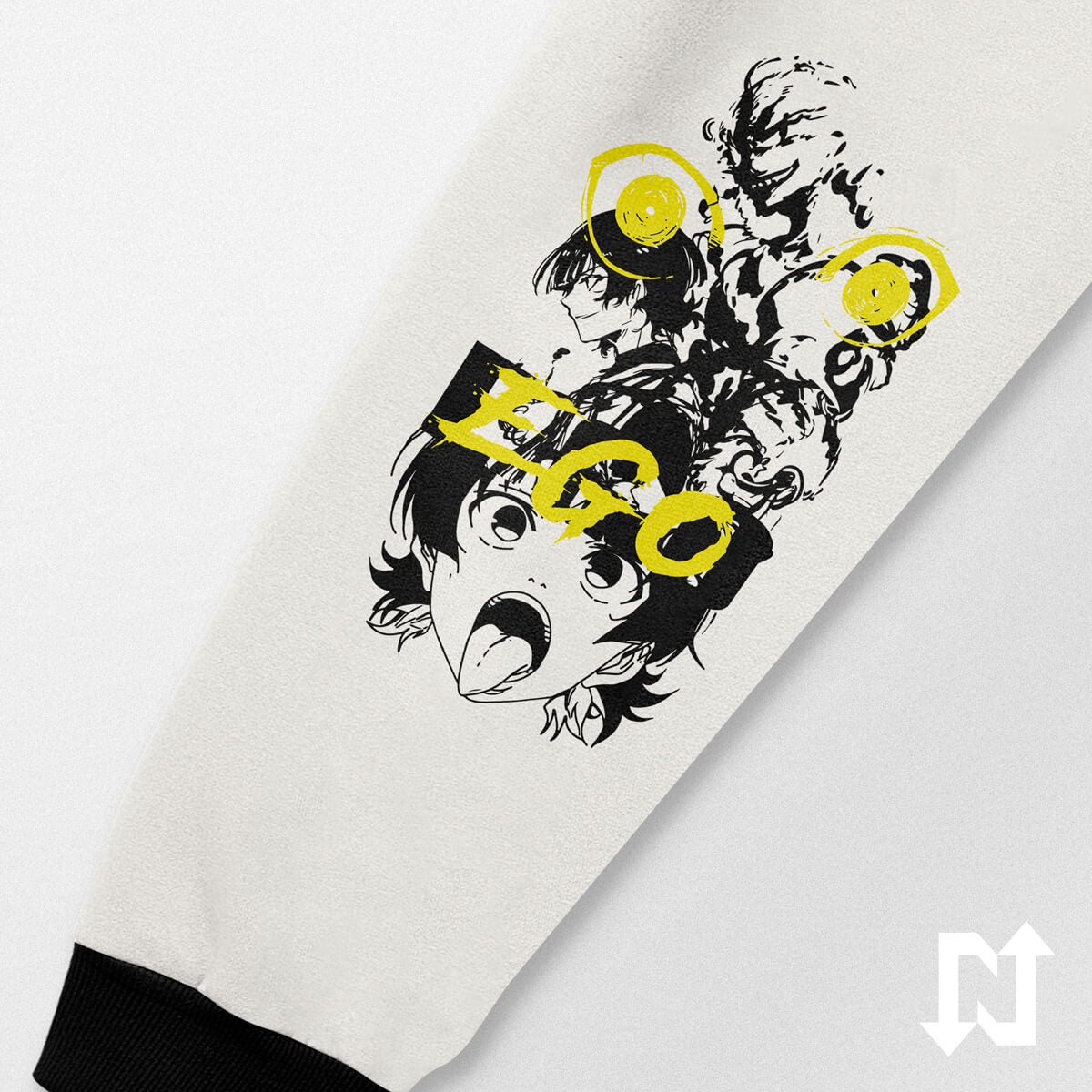 Manga izquierda blanca inspirado en el Meguru Bachira de Blue Lock. Diseño original con artes impresos en DTF