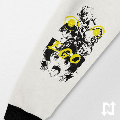 Manga izquierda blanca inspirado en el Meguru Bachira de Blue Lock. Diseño original con artes impresos en DTF