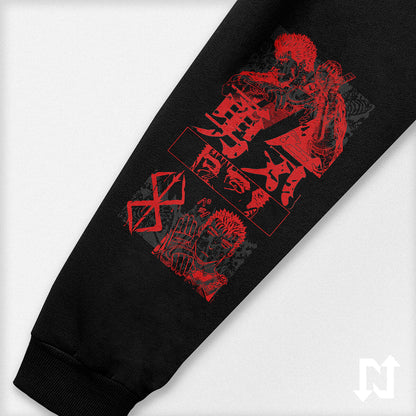 Sudadera oversize negra inspirada en el senõr Guts del anime y manga de Berserk. Cómoda, suave al tacto y de alta calidad.