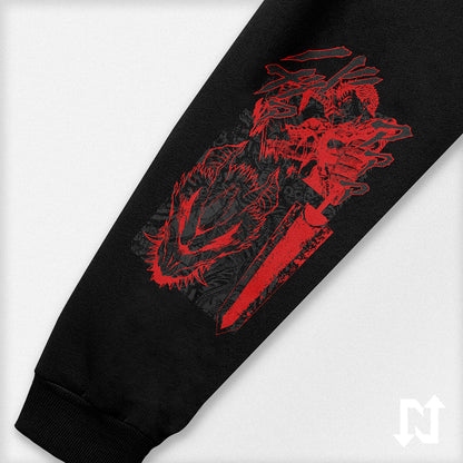 Sudadera oversize negra inspirada en el senõr Guts del anime y manga de Berserk. Cómoda, suave al tacto y de alta calidad.